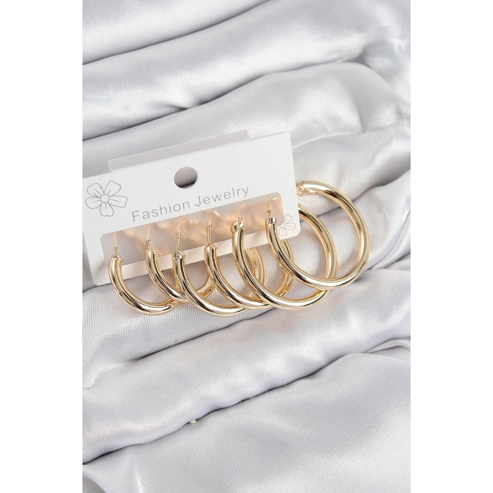 Erb Pirinç Halka Model Gold Renk Kadın Set Küpe