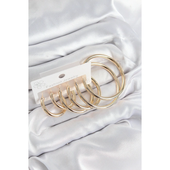 Erb Pirinç Halka Model Gold Renk Kadın Set Küpe