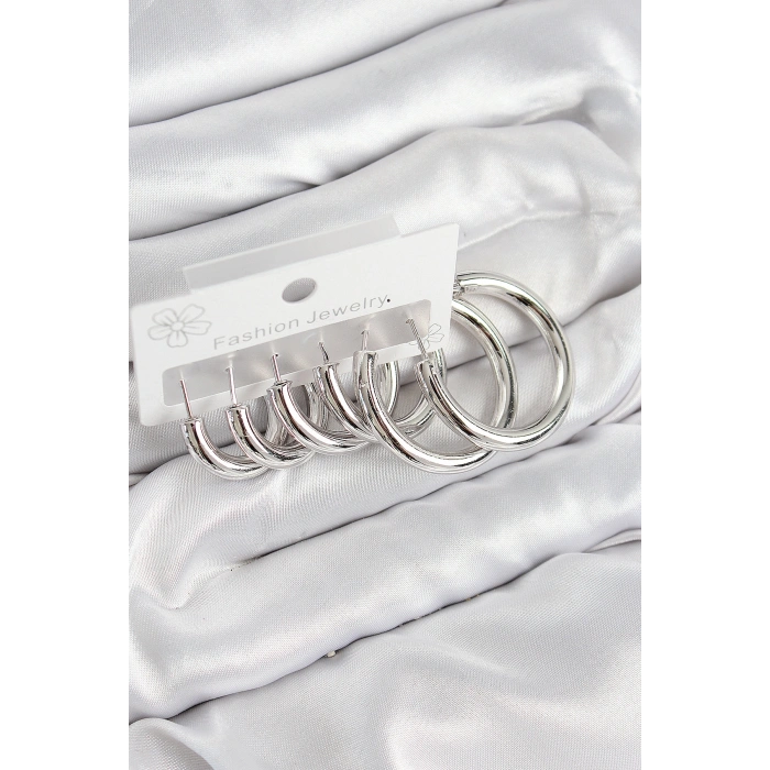 Erb Pirinç Halka Model Gümüş Renk Kadın Set Küpe