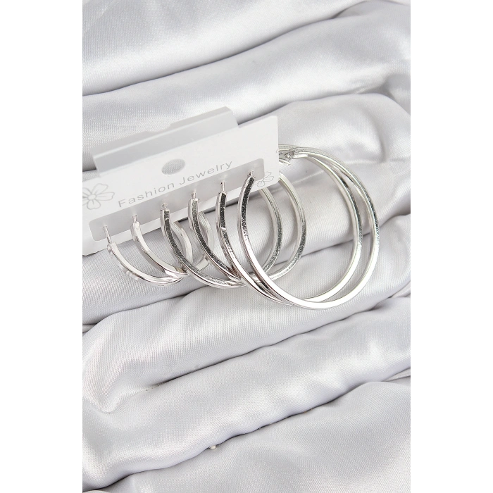 Erb Pirinç Halka Model Gümüş Renk Kadın Set Küpe