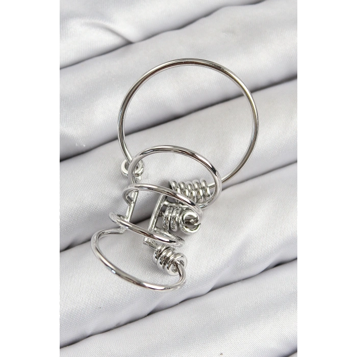 Erb Pirinç Halkalı Model Gümüş Renk Kıkırdak Küpe