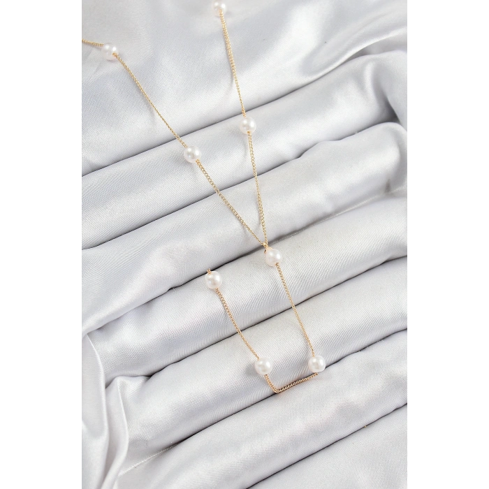 Erb Pirinç İnci Figürlü Y Model Gold Renk Kadın Kolye