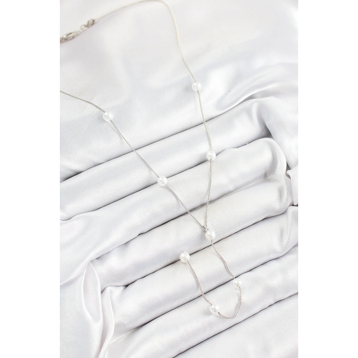 Erb Pirinç İnci Figürlü Y Model Gümüş Renk Kadın Kolye