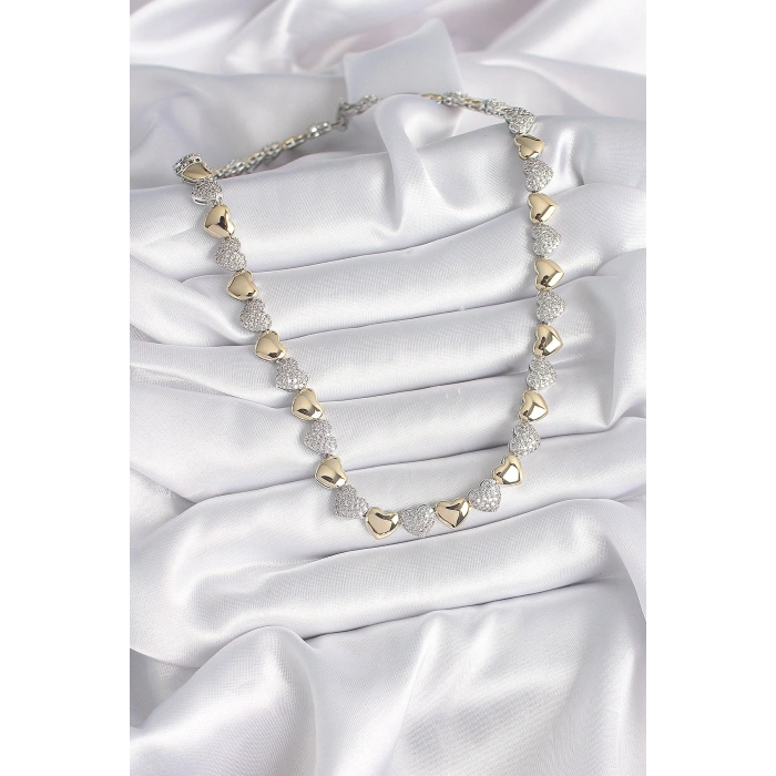 Erb Pirinç Mix Renk Zirkon Taşlı Kalp Model VIP Exclusive Seri Kadın Kolye