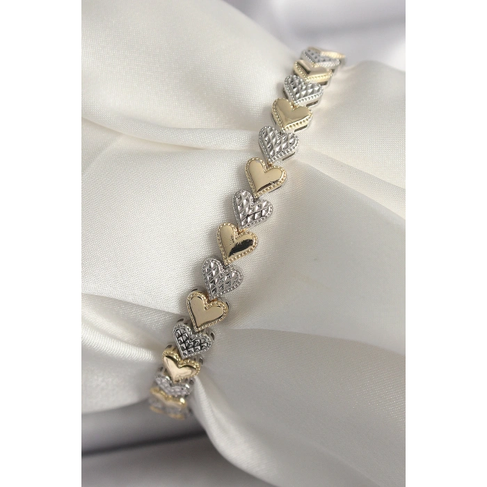 Erb Pirinç Mix Renk Zirkon Taşlı Kalp Model VIP Seri Kadın Bileklik