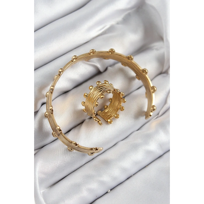 Erb Pirinç Topcuk Model Gold Renk Bileklik Yüzük Set