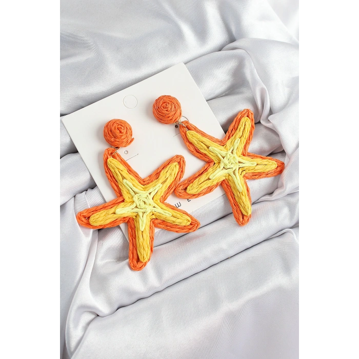 Erb Pirinç Turuncu Deniz Yıldızı Model Gold Renk Kadın Hasır Küpe