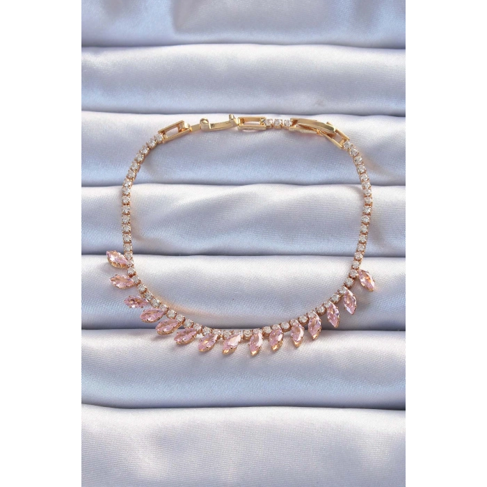 Erb Pirinç Vip Seri Altın Renk Pembe Zirkon Taşlı Bileklik