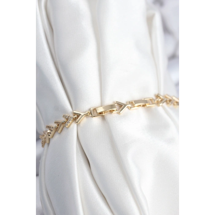 Erb Pirinç VIP Seri Gold Zirkon Taşlı Balık Sırtı Model Kadın Bileklik