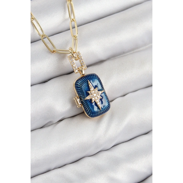 Erb Pirinç Zirkon Taşlı Açılabilir Kutup Yıldızı Model Gold Renk Kadın Kolye