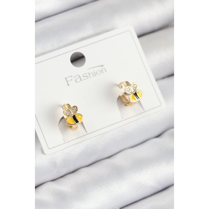 Erb Pirinç Zirkon Taşlı Arı Model Gold Renk Çocuk Küpe