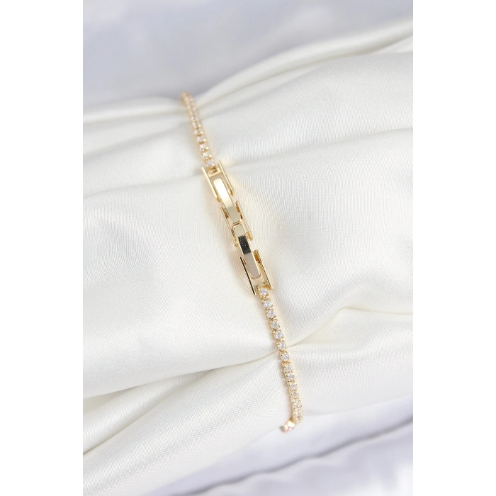 Erb Pirinç Zirkon Taşlı Asorti Model Gold Renk Kadın Bilekilk