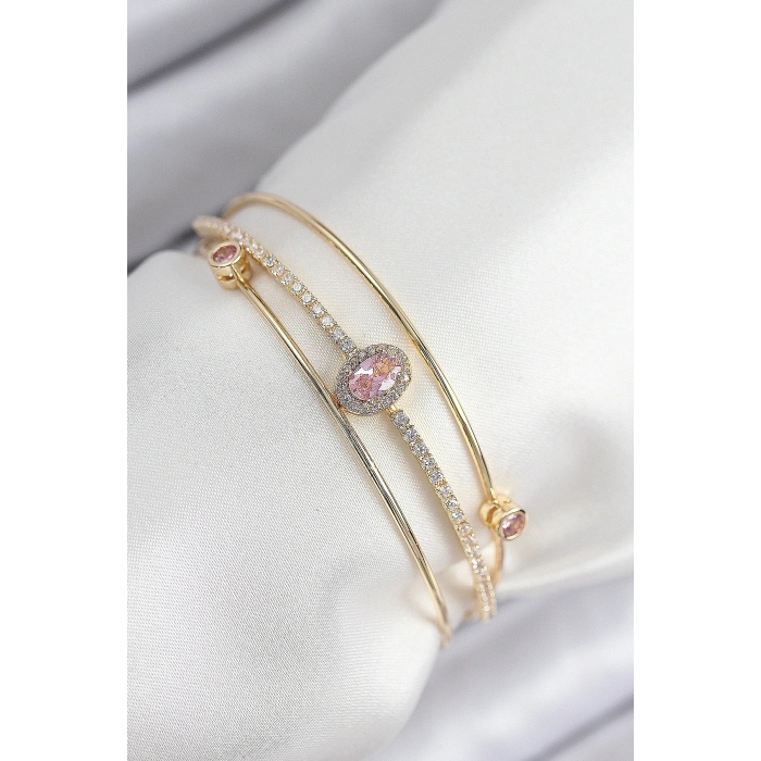 Erb Pirinç Zirkon Taşlı Baget Model Gold Renk Kadın Bileklik