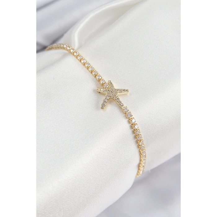 Erb Pirinç Zirkon Taşlı Deniz Yıldızı Model Gold Renk Kadın Bileklik