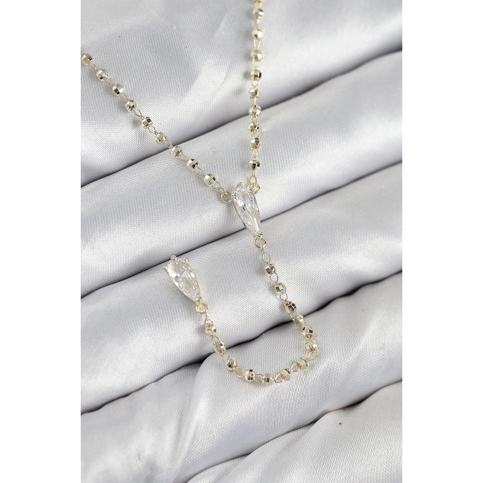 Erb Pirinç Zirkon Taşlı Gold Renk Kadın Y Kolye