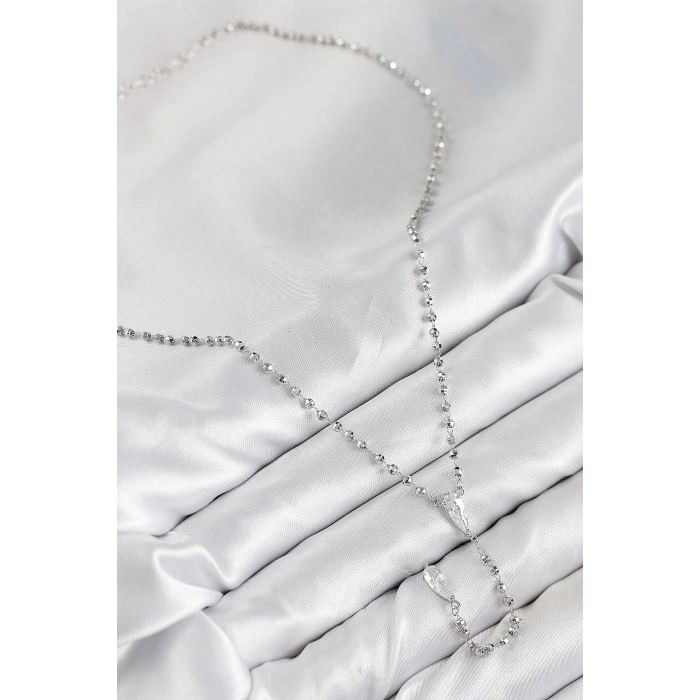 Erb Pirinç Zirkon Taşlı Gümüş Renk Kadın Y Kolye