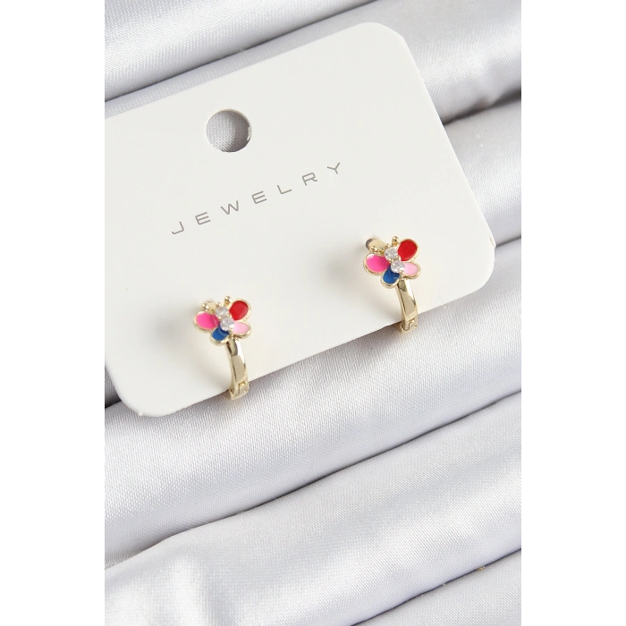 Erb Pirinç Zirkon Taşlı Kelebek Model Gold Renk Çocuk Küpe