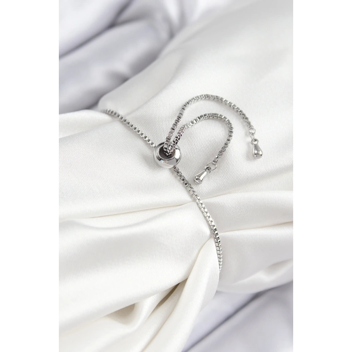 Erb Pirinç Zirkon Taşlı Kiraz Model Gümüş Renk Asansörlü Kadın Bileklik