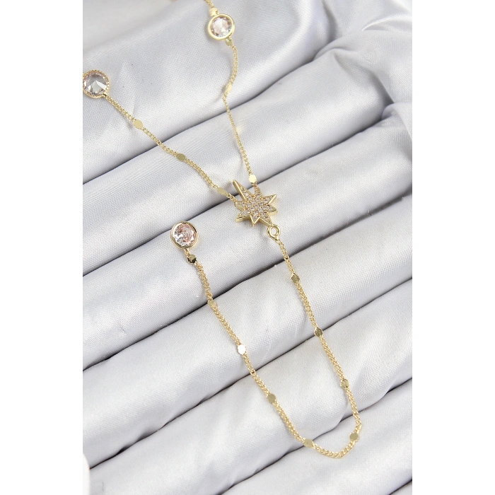 Erb Pirinç Zirkon Taşlı Kutup Yıldızı Model Gold Renk Y Kolye