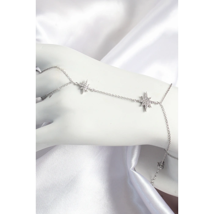 Erb Pirinç Zirkon Taşlı Kutup Yıldızı Model Gümüş Renk Kadın Şahmeran