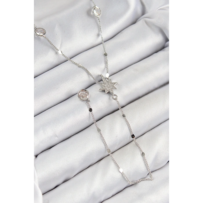 Erb Pirinç Zirkon Taşlı Kutup Yıldızı Model Gümüş Renk Y Kolye