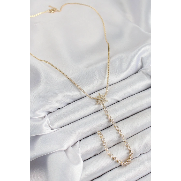 Erb Pirinç Zirkon Taşlı Kutup Yıldızı Model Gümüş Renk Y Kolye