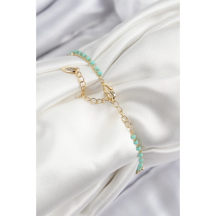 Erb Pirinç Zirkon Taşlı Mavi Boncuklu Model Gold Renk Kadın Bileklik