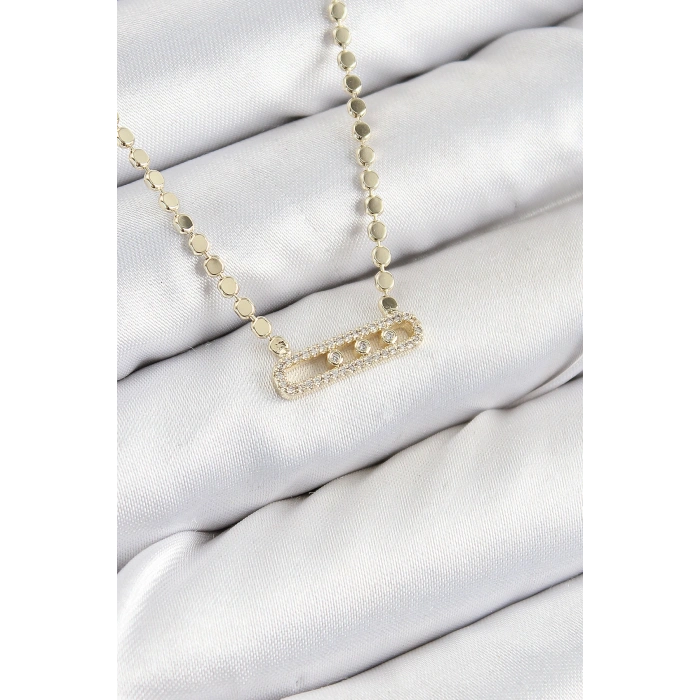 Erb Pirinç Zirkon Taşlı Messika Model Ezme Zincir Gold Renk Kadın Kolye