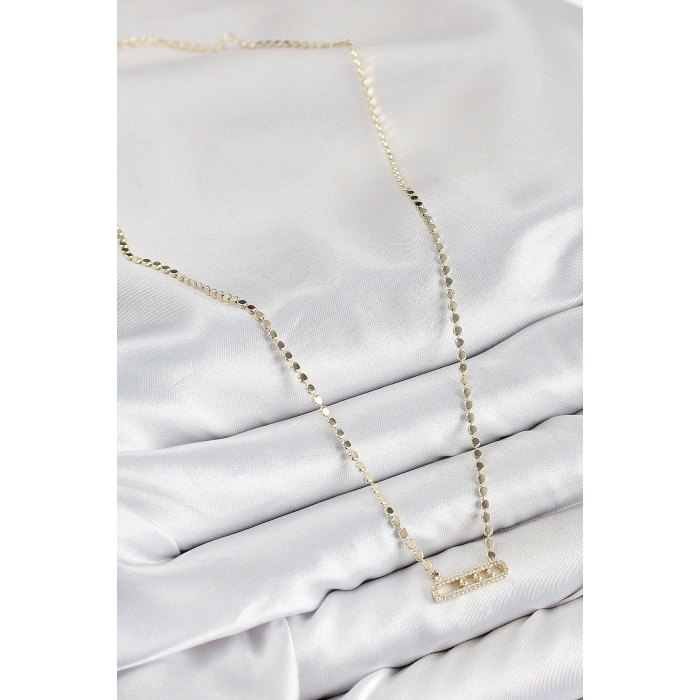 Erb Pirinç Zirkon Taşlı Messika Model Ezme Zincir Gold Renk Kadın Kolye