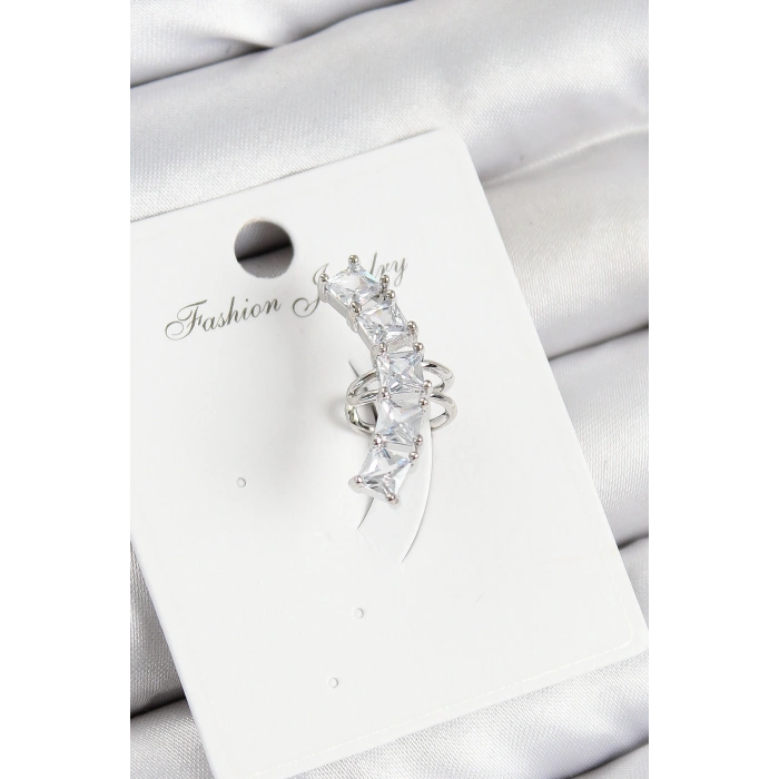 Erb Pirinç Zirkon Taşlı Model Gümüş Renk Sağ Kıkırdak Küpe