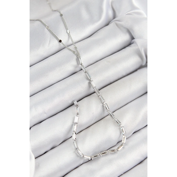 Erb Pirinç Zirkon Taşlı Model Gümüş Renk Y Kolye