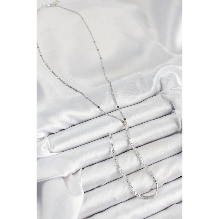 Erb Pirinç Zirkon Taşlı Model Gümüş Renk Y Kolye