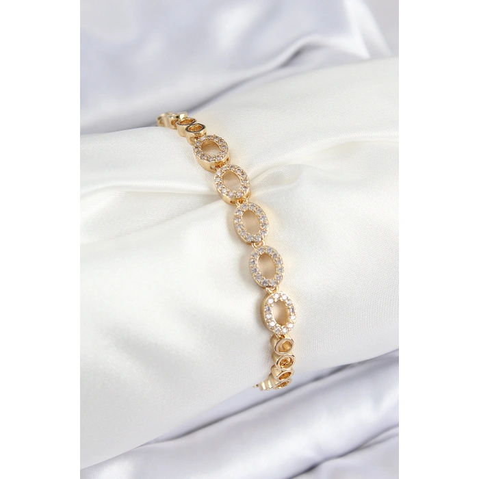 Erb Pirinç Zirkon Taşlı Oval Model Gold Renk Kadın Bileklik