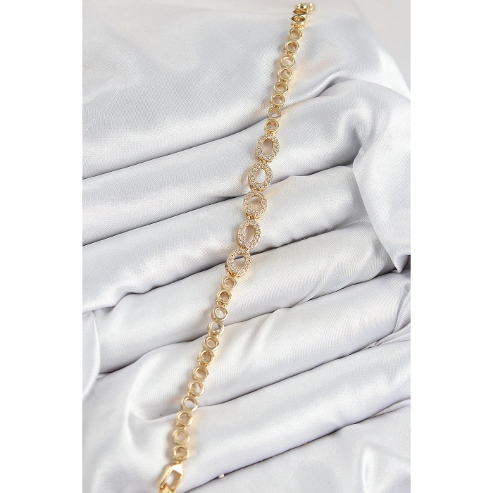 Erb Pirinç Zirkon Taşlı Oval Model Gold Renk Kadın Bileklik