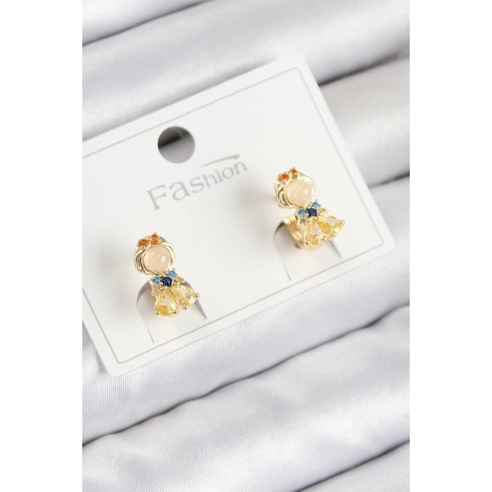 Erb Pirinç Zirkon Taşlı Pamuk Prenses Model Gold Renk Çocuk Küpe