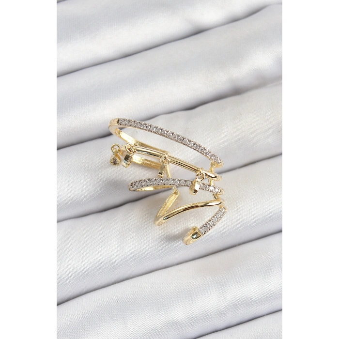 Erb Pirinç Zirkon Taşlı Sıkıştırma Sağ Kıkırdak Gold Renk Kadın Küpe