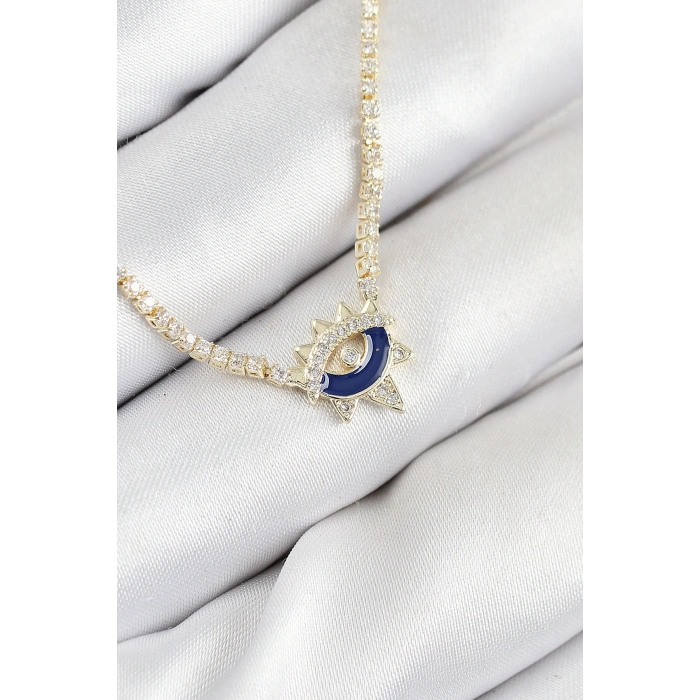 Erb Pirinç Zirkon Taşlı Su Yolu Göz Model Gold Renk Kadın Kolye