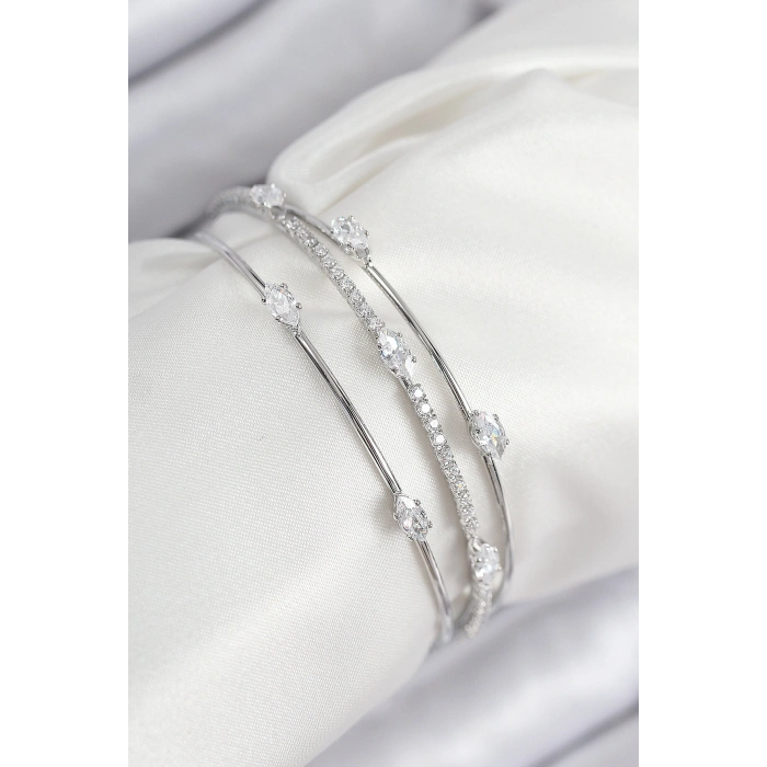 Erb Pirinç Zirkon Taşlı Su Yolu Model Gümüş Renk Kadın Bileklik