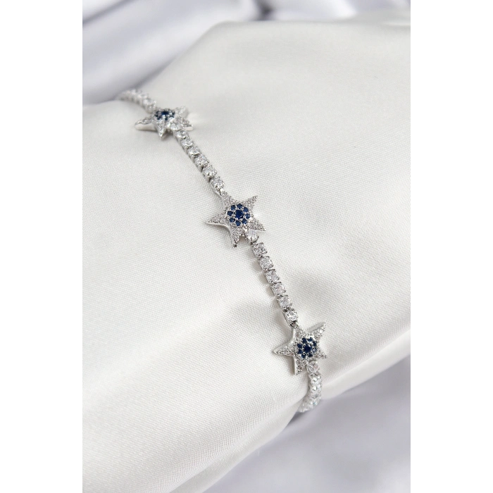 Erb Pirinç Zirkon Taşlı Yıldız Model Gümüş Renk Kadın Bileklik