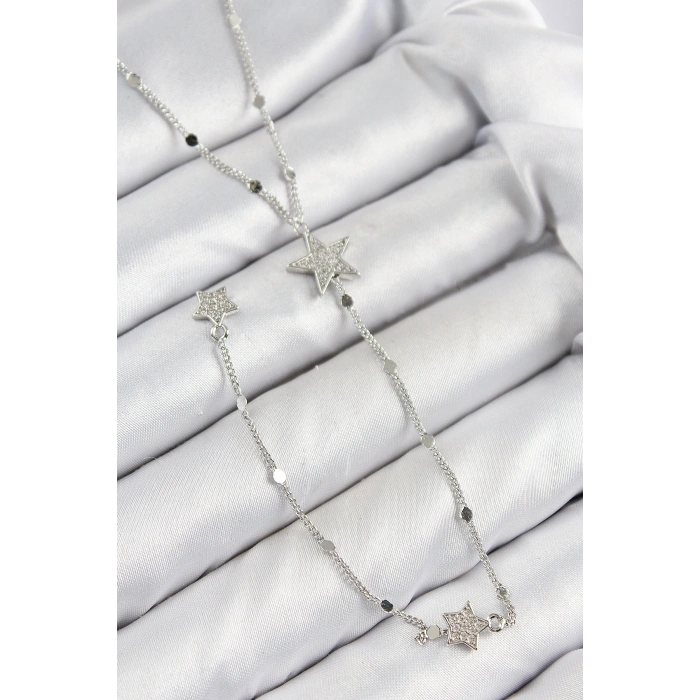 Erb Pirinç Zirkon Taşlı Yıldız Model Gümüş Renk Y Kolye