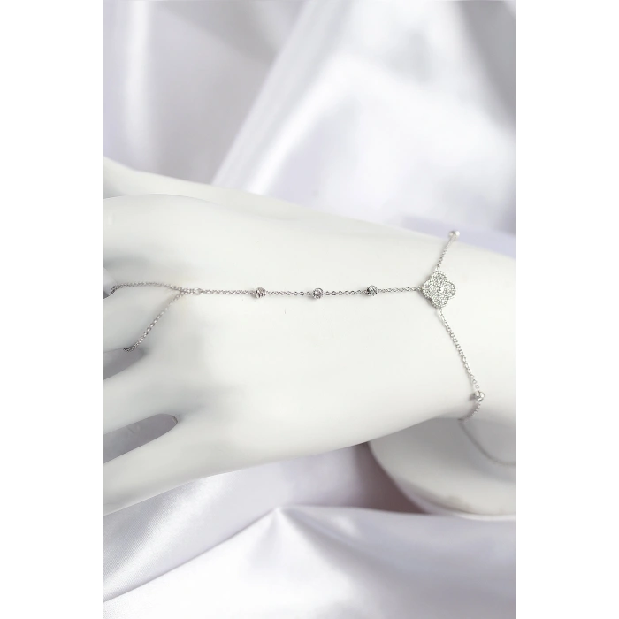 Erb Pirinç Zirkon Taşlı Yonca Model Gümüş Renk Şahmeran