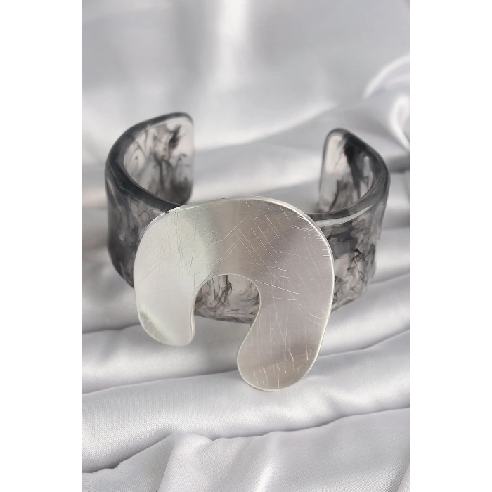 Erb Siyah Mermer Desen Akrilik Plaka Vintage Kadın Bilezik