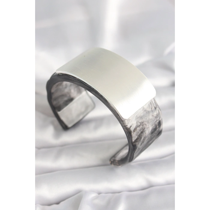 Erb Siyah Mermer Desen Akrilik Plastik Dikdörtgen Plaka Model Vintage Kadın Bilezik