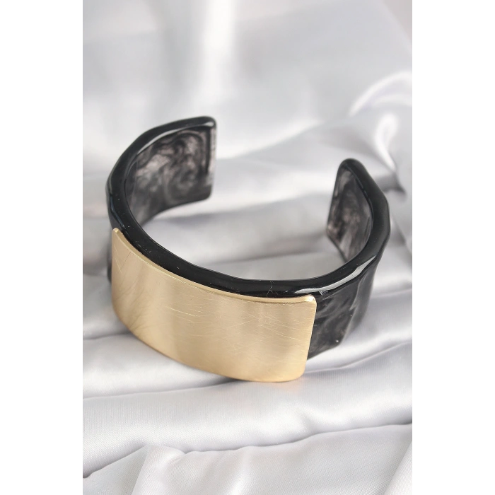 Erb Siyah Mermer Desen Akrilik Plastik Gol Dikdörtgen Plaka Model Vingtage Kadın Bilezik