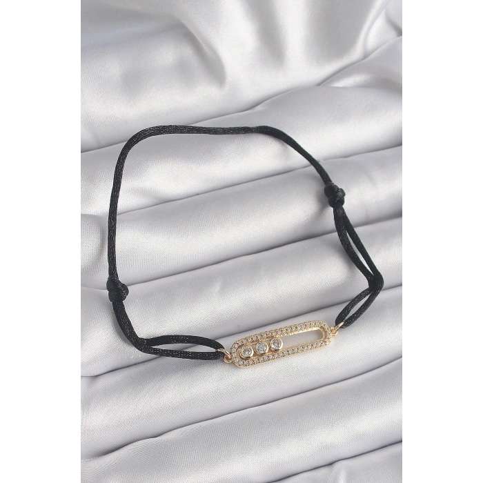 Erb Siyah Renk İpli Asansör Gold Messika Model Kadın Bileklik