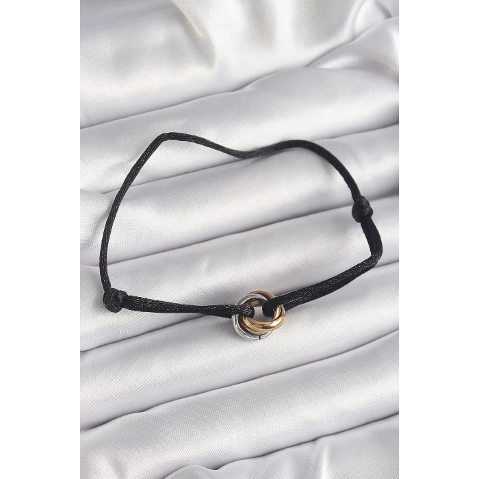 Erb Siyah Renk İpli Asansörlü Mix Renk Çelik Halka Model Kadın Bileklik