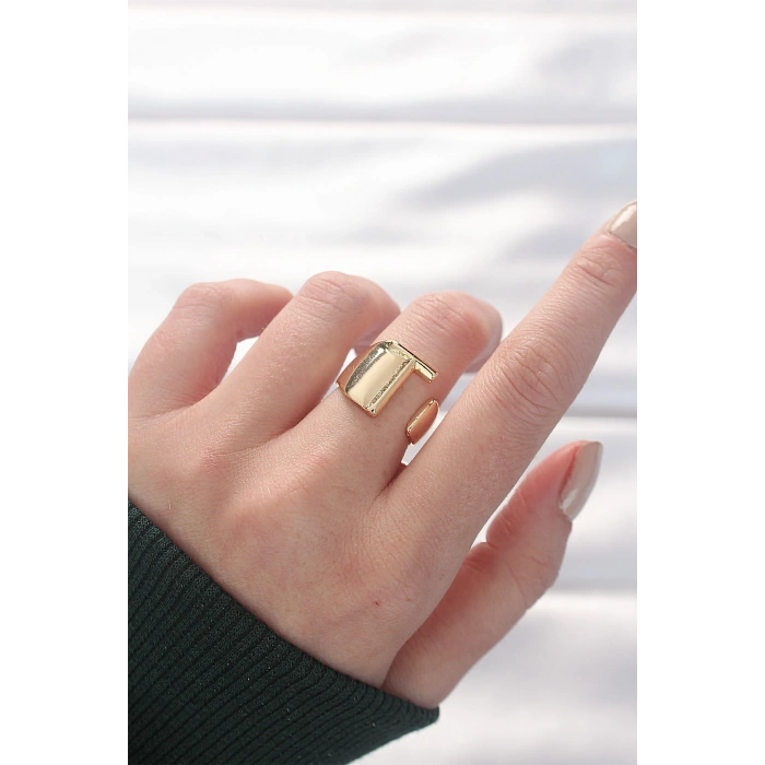 Erb T Harfli Altın Renk Ayarlanabilir Yüzük