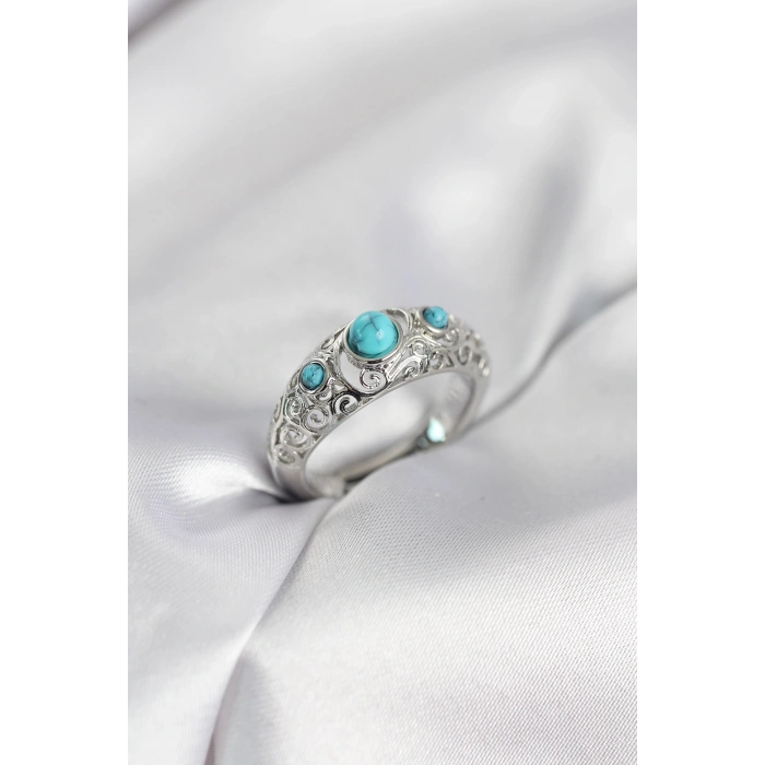 Erb Vintage Model Mavi Taşlı Gümüş Renk Kadın Yüzük