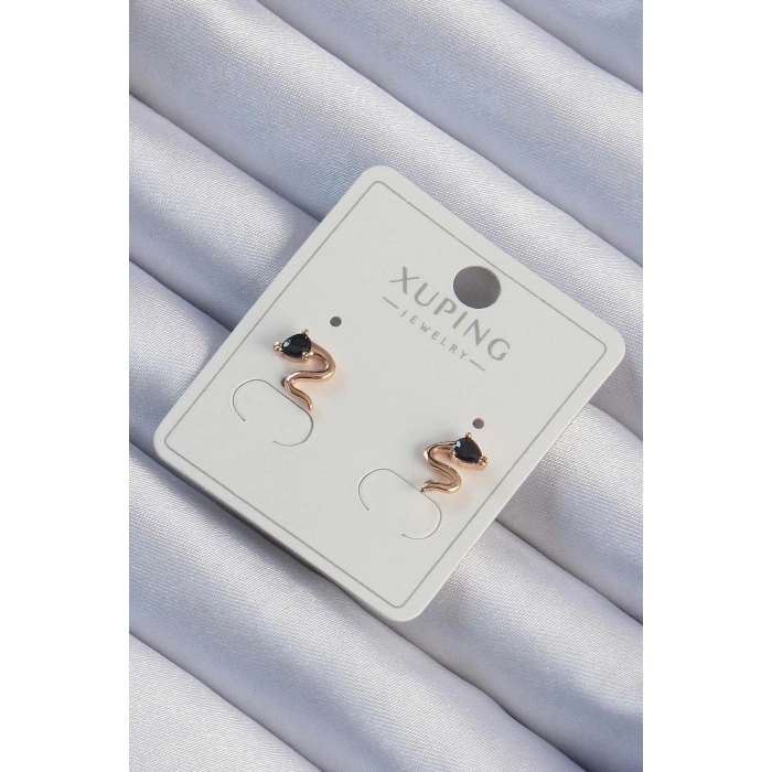 Erb Xuping Rose Renk Siyah Zirkon Taşlı Kıvrımlı Küpe