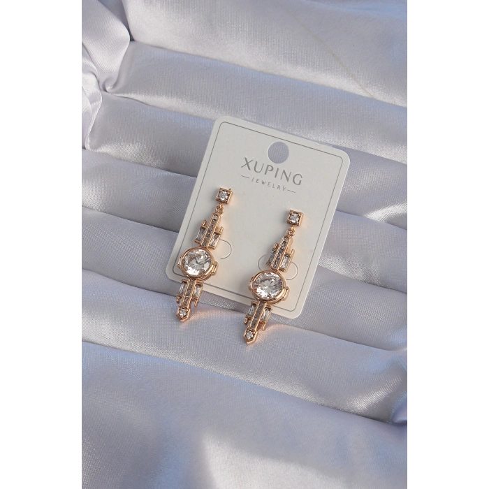 Erb XUPİNG Rose Renk Zirkon Taşlı Geometrik Sallantılı Küpe